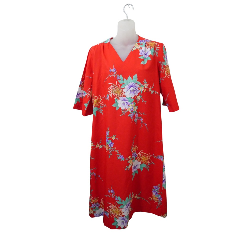 Vintage Kimo's Polynesian Shop Hawaiian Floral Dress Red Size 12 Made in Hawaii